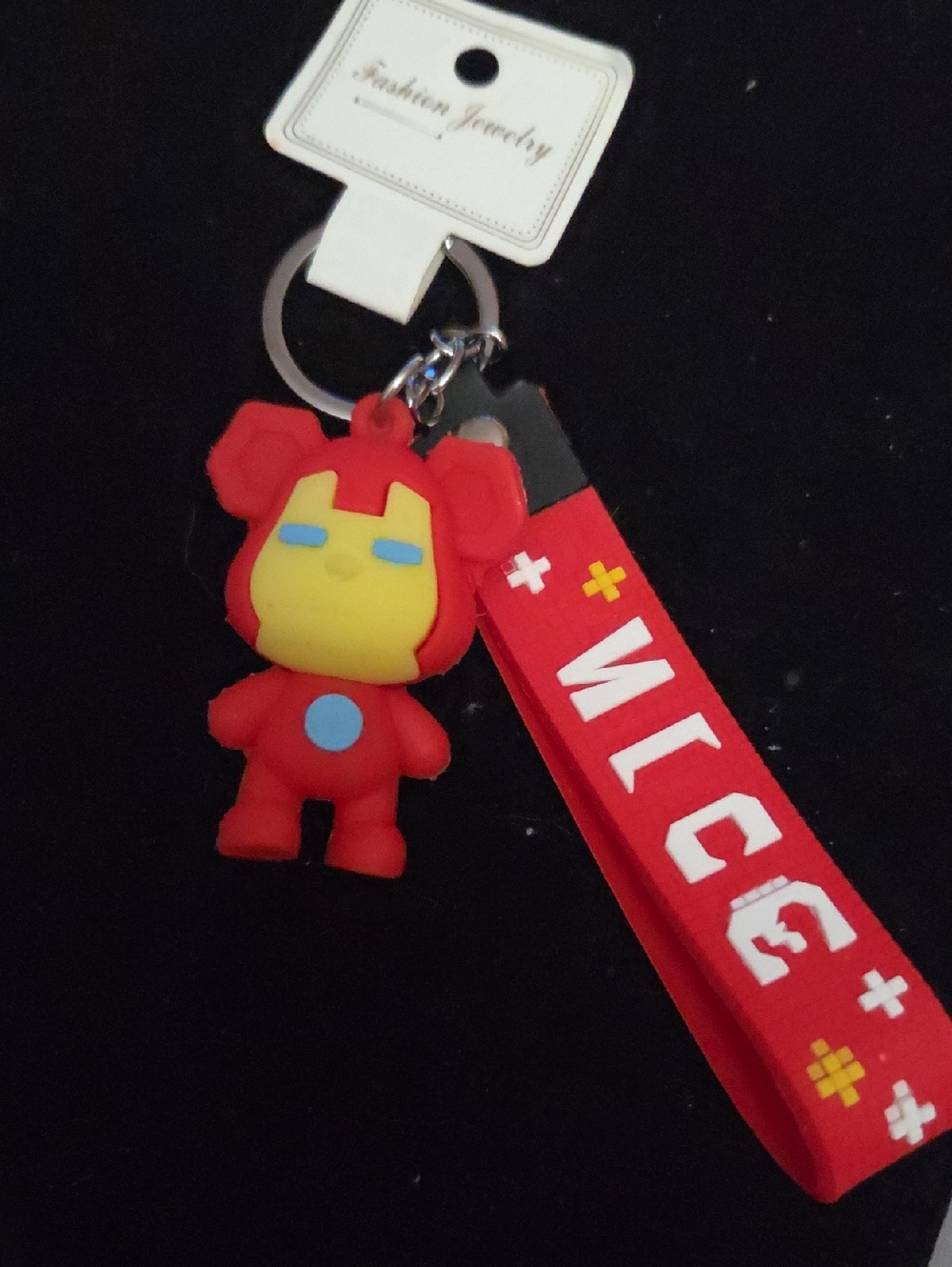 Red Kids Cartoon Bear Keychain with Strap - Cute Silicone